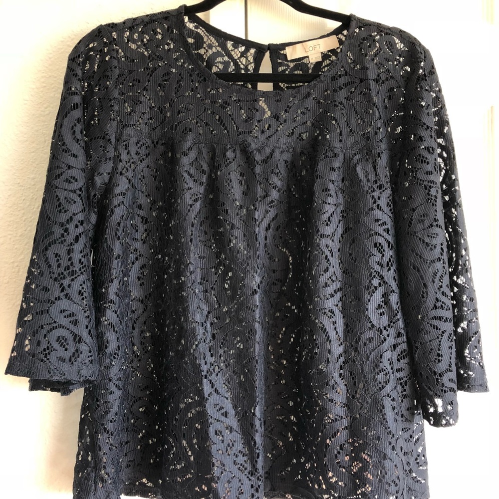 LOFT lace blouse navy blue size M